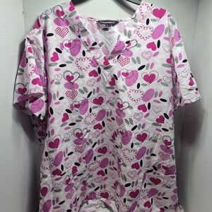 Casandra Women's Heart Print Top - Pink and White